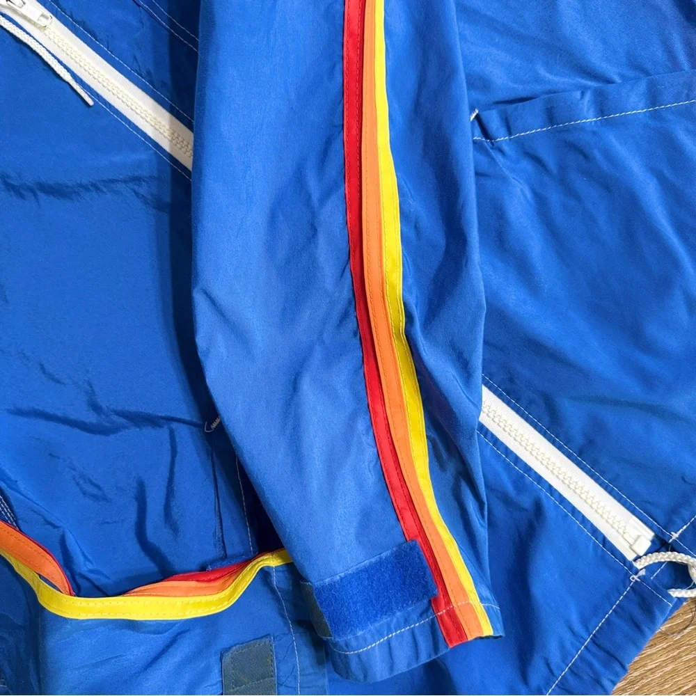 Deadstock Vintage Mens Sundek jacket Windbreaker Zip Surf Swim Blue Rainbow